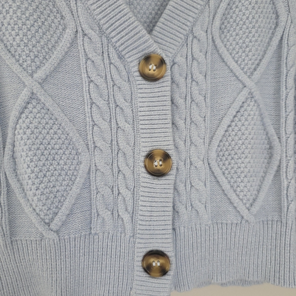 Sincerly Jules Pale Blue Cable-Knit Button Vest - Picture 2 of 4